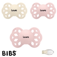 BIBS Infinity Sutter med navn str2, 1 Ivory, 2 Blossom, Symmetrisk Silikone